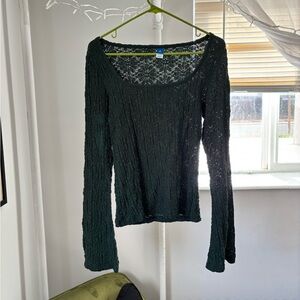 Dark Green Long Sleeve Lace Top